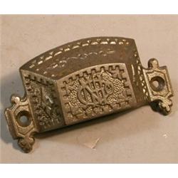 Nashua Hardware Company bin pull, Scarce cast iron bin pull 4"x 2" embossed with "NHCo" for Nas...