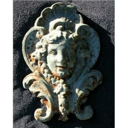 Figural Tin Architectural Element, Fine and large stamped tin architectural element of a female...