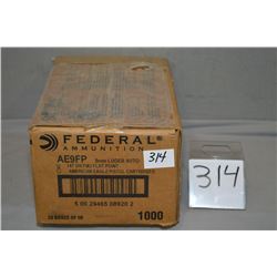 Case Lot : 20 Boxes ( 50 rnds per ) 1000 Rnds Federal American Eagle .9 MM Luger cal 147 Gr FMJ Flat
