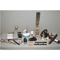 Tray Lot : Antique Sterescope - ant hair clippers - Darwin Rolls Razor - ant Ronson lighter, etc. an