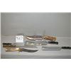Image 1 : Tray Lot : Three Henckel Kitchen Knives, Unknown Damascus Hunting Knife w/leather case - Winchester 