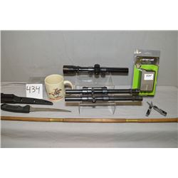 Tray Lot : Three Scopes ( Weaver & Bushnell .22 ) - Winchester Coffee Mug - Three pce Brass tipped c