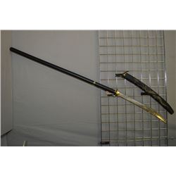 Reproduction NAGINATA [ black w/ brass & wooden carved scabbard ]