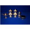 Image 1 : A PAIR OF SHEFFIELD PLATED CONDIMENTS, including salt and pepper; a pierced bowl with blue glass...