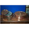 Image 1 : TWO OVAL COPPER SAUCEPANS, one with cover and an associated cover, steamer, etc., £150/200...