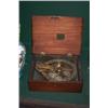 Image 1 : A MAHOGANY CASE, containing a ships compass, 19th century, with steel chapter ring., £200/300...