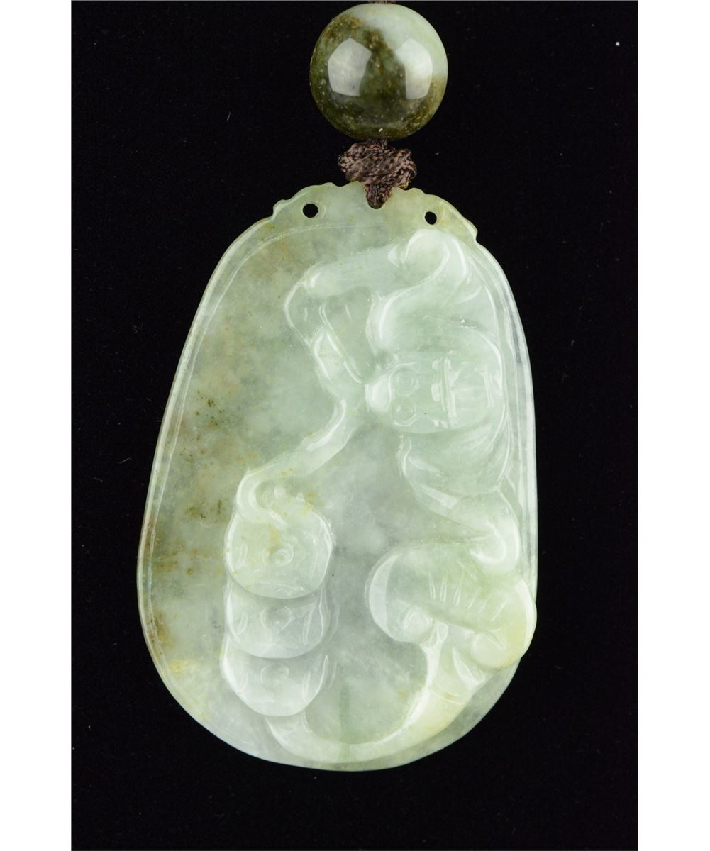 Fine Chinese Jadeite Carved Pendant Carved Fu Bats