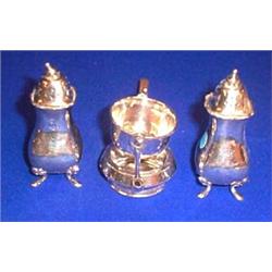 A PAIR OF PEPPER POTS, LONDON, engraved with a coronet and the letter K, 2nd August 1901; and a s...