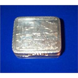 A SNUFF BOX, DUBLIN 1811, JAMES ENGLAND, the lid engraved with a scene of dogs pointing in a hill...