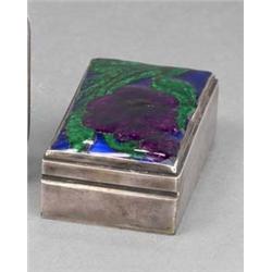 an arts and craft rectangular box, with enamelled lid, 8cms wide., £60/100, Illustration on...