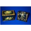 Image 1 : A PAPIER MACHÉ AND MOTHER-OF-PEARL INLAID DRESSING TABLE BOX, 19th CENTURY, fitted with two glass...