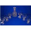 Image 1 : A HEAVY CUT GLASS DECANTER, 19th CENTURY, with three faceted neck rings, thick shoulder facets, p...