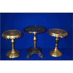 TWO 'UPSTAIRS' AND ONE 'DOWNSTAIRS' KETTLE ON TEAPOT STANDS, two made of brass, c.1800, one made...