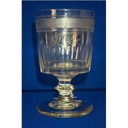 A MASONIC BUCKET RUMMER, c.1805, PROBABLY CORK, on a short blade knopped stem, a broad band of fi...