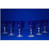 Image 1 : A SET OF SIX BRILLIANT CUT BLUE SHERRY GLASSES, EARLY 20th CENTURY, the faceted stems with two kn...