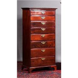 A MAHOGANY TALL BOY, IRISH, c.1800, with eight graduated long drawers on bracket feet, 76cms wi...