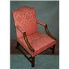 Image 1 : A PAIR OF MAHOGANY GAINSBOROUGH OPEN ARMCHAIRS, IN GEORGIAN STYLE, with hump backs, downswept arm...