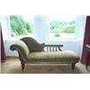 Image 1 : A FADED MAHOGANY GALLERIED CHAISE LONGUE, 19th CENTURY, on turned legs with castors, 193cms wid...