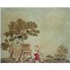 Image 1 : AN EMBROIDERED PANEL OF A HURDY-GURDY PLAYER, 19th CENTURY, in a rosewood frame with rosette corn...