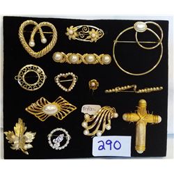 12 BROOCHES WITH 1  HAT PIN