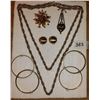 Image 1 : MONET COLLECTION OF THREE BRACELETS, ONE EXTRA LONG NECKLACE, TWO PINS, AND A PAIR OF CLIP ON EARRIN
