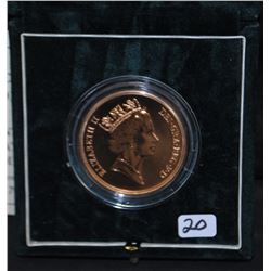 1995 UNITED KINGDOM FIVE POUNDS BU GOLD COIN