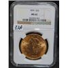 Image 2 : SCARCE 1899 $20 LIBERTY GOLD COIN - NGC MS62