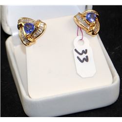 PAIR OF LADIES18K TANZANITE & DIAMOND EARRINGS