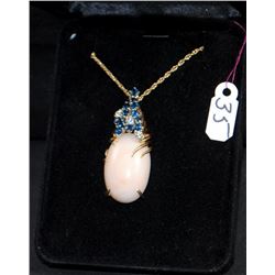 LADIES 14K CORAL, SAPPHIRE & DIAMOND PENDANT