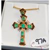 Image 3 : LADIES 18K WHITE GOLD EMERALD SUNBURST CROSS