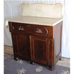 ANTIQUE VICTORIAN WALNUT MARBLE TOP COMMODE