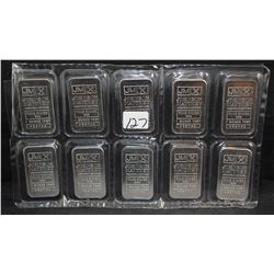 TEN 1 OUNCE JOHNSON-MATTHEY .999 FINE SILVER BARS