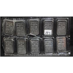 TEN 1 OUNCE JOHNSON-MATTHEY .999 FINE SILVER BARS