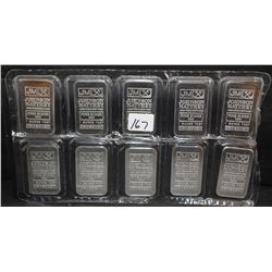 TEN 1 OUNCE JOHNSON-MATTHEY .999 FINE SILVER BARS