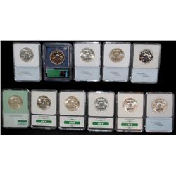 ELEVEN GRADED FRANKLIN HALF DOLLARS