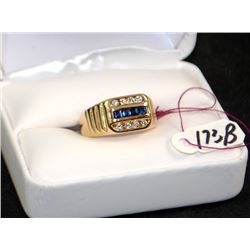MENS 14K YELLOW GOLD SAPPHIRE & DIAMOND RING