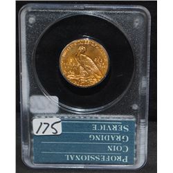 SCARCE 1911 $5 INDIAN GOLD COIN - PCGS AU55