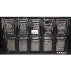 TEN 1 OUNCE JOHNSON-MATTHEY .999 FINE SILVER BARS