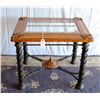 Image 2 : BEVELED GLASS TOP WROUGHT IRON LEG TABLE