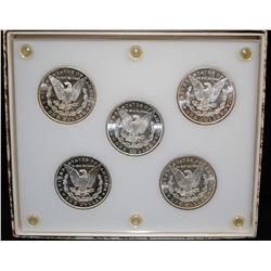 5 1879-S BU MORGAN DOLLARS IN A CAPITAL HOLDER