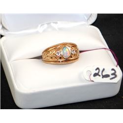 LADIES 10K OPAL & DIAMOND FASHION RING
