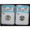Image 2 : 1935 & 1942 WASHINGTON QUARTERS - ACGS MS65BU
