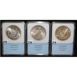 THREE NNC GRADED PEACE DOLLARS