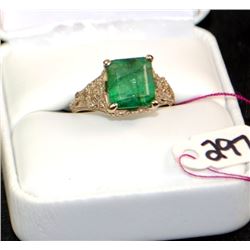 LADIES ANTIQUE 14K WHITE GOLD EMERALD RING