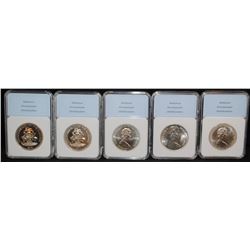 FIVE SILVER NNC GRADED FOREIGN COINS