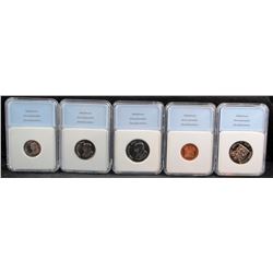 FIVE PROOF NNC GRADED FOREIGN COINS