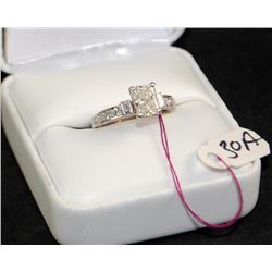 LADIES 18K WHITE GOLD 1.28CT CUSHION CUT DIAMOND SOLITAIRE RING. THE DIAMOND IS VS1 CLARITY, G COLOR