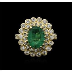 14KT Yellow Gold 3.11ct Emerald and Diamond Ring