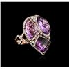 Image 2 : 14KT Rose Gold 14.54ctw Amethyst and Diamond Ring