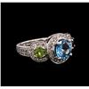 Image 2 : 2.45ct Aquamarine, Peridot, Garnet and Diamond Ring - 14KT White Gold